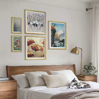 Set di 5 quadri Paesaggi con fiori e montagne