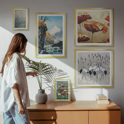 Set di 5 quadri Paesaggi con fiori e montagne