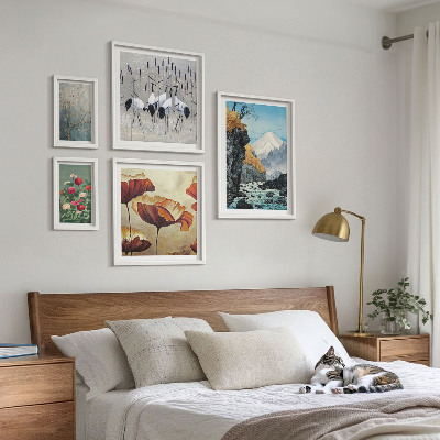 Set di 5 quadri Paesaggi con fiori e montagne