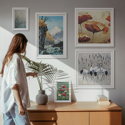 Set di 5 quadri Paesaggi con fiori e montagne