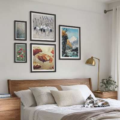 Set di 5 quadri Paesaggi con fiori e montagne