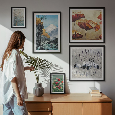 Set di 5 quadri Paesaggi con fiori e montagne