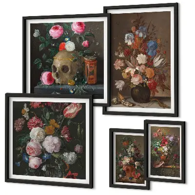 Set di quadri incorniciati con composizioni floreali classiche