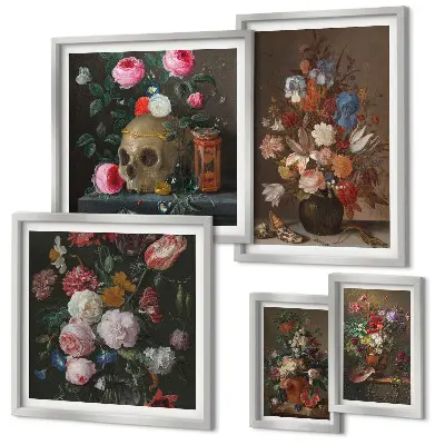 Set di quadri incorniciati con composizioni floreali classiche