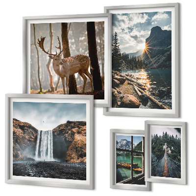 Set di 5 quadri Paesaggi natura cascate fauna