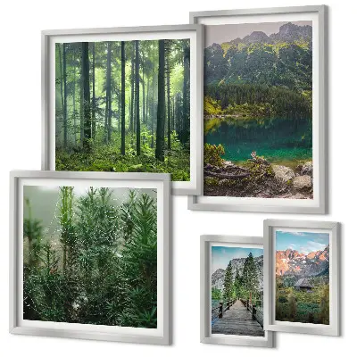 Set di quadri incorniciati con paesaggi montani e foreste