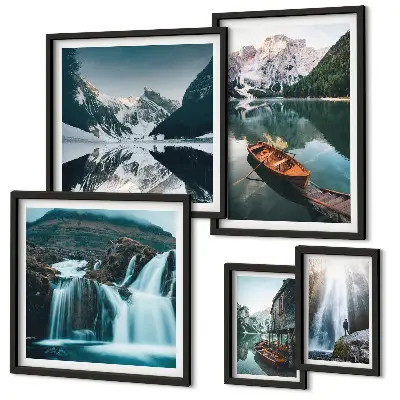 Cascate di laghi di montagna polittico con cornice