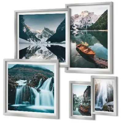 Cascate di laghi di montagna polittico con cornice