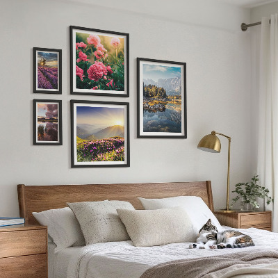 Set di 5 quadri Paesaggi natura fiori montagne