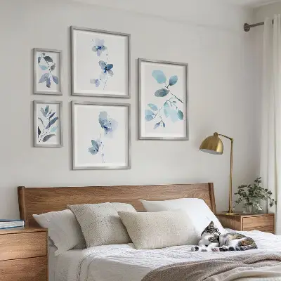 Dettagli vegetali blu polittico con cornice
