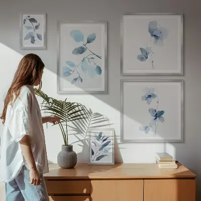 Dettagli vegetali blu polittico con cornice