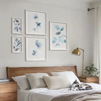 Dettagli vegetali blu polittico con cornice