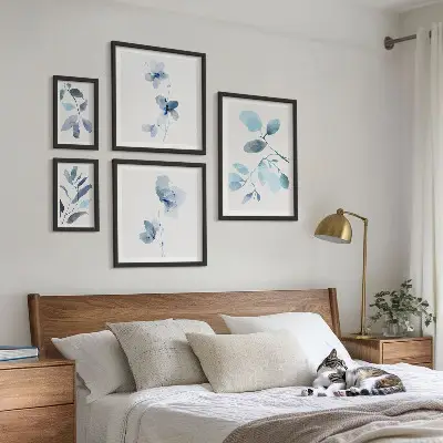 Dettagli vegetali blu polittico con cornice