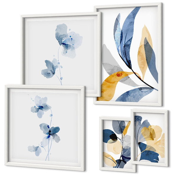 Set di 5 quadri Motivi vegetali in interni dai colori pastello