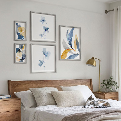 Set di 5 quadri Motivi vegetali in interni dai colori pastello