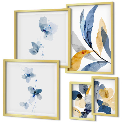 Set di 5 quadri Motivi vegetali in interni dai colori pastello