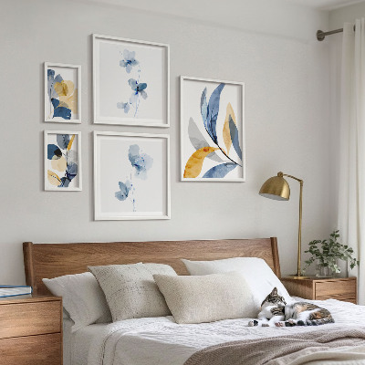 Set di 5 quadri Motivi vegetali in interni dai colori pastello