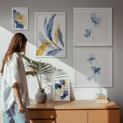 Set di 5 quadri Motivi vegetali in interni dai colori pastello
