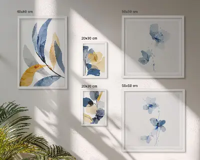 Set di 5 quadri con motivi vegetali in interni dai colori pastello