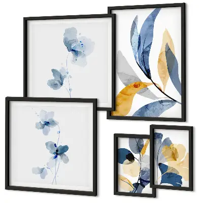 Set di 5 quadri con motivi vegetali in interni dai colori pastello