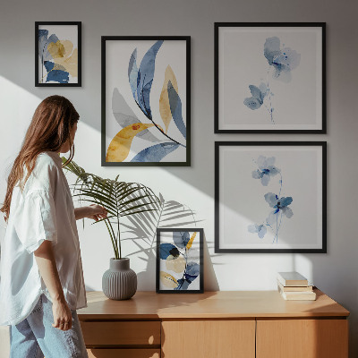 Set di 5 quadri Motivi vegetali in interni dai colori pastello