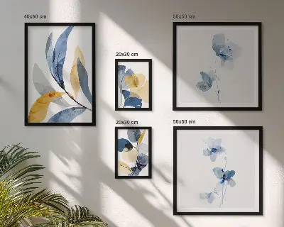 Set di 5 quadri con motivi vegetali in interni dai colori pastello