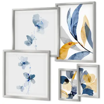 Set di 5 quadri con motivi vegetali in interni dai colori pastello