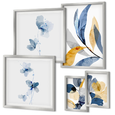 Set di 5 quadri Motivi vegetali in interni dai colori pastello