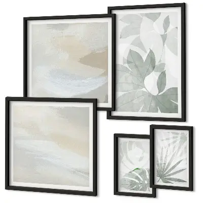 Set di quadri incorniciati con motivi vegetali grigi e bianchi