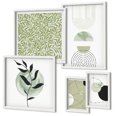 Set di 5 quadri con piante geometriche astratte
