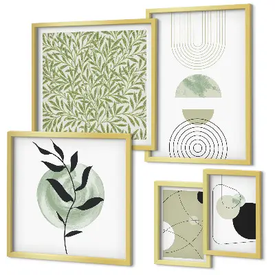 Set di 5 quadri con piante geometriche astratte