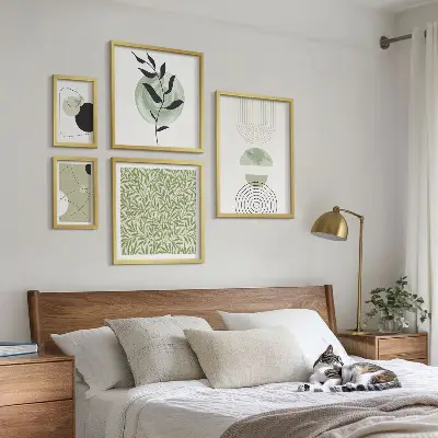 Set di 5 quadri con piante geometriche astratte