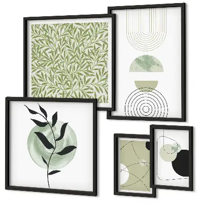 Set di 5 quadri con piante geometriche astratte