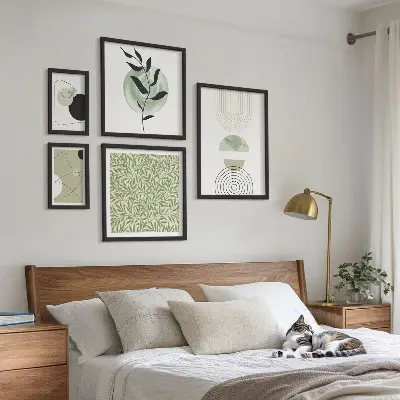 Set di 5 quadri con piante geometriche astratte