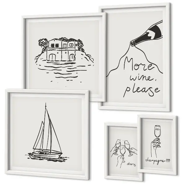 Set di 5 quadri con grafica elegante a tema vino relax