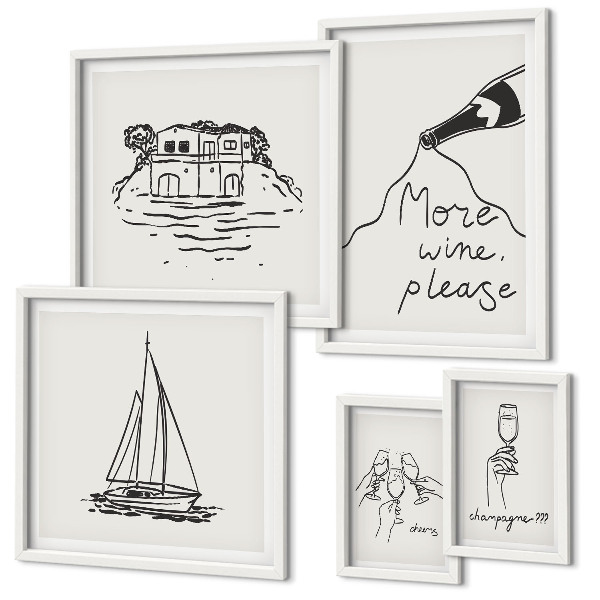 Set di 5 quadri Grafica elegante del vino relax