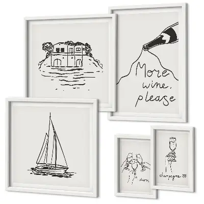 Set di 5 quadri con grafica elegante a tema vino relax