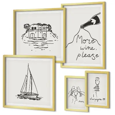 Set di 5 quadri con grafica elegante a tema vino relax