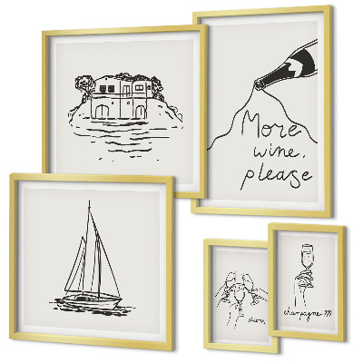Set di 5 quadri Grafica elegante del vino relax