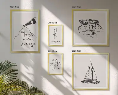 Set di 5 quadri con grafica elegante a tema vino relax
