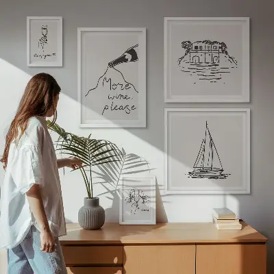 Set di 5 quadri con grafica elegante a tema vino relax
