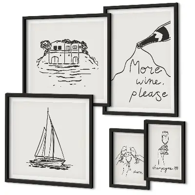 Set di 5 quadri con grafica elegante a tema vino relax