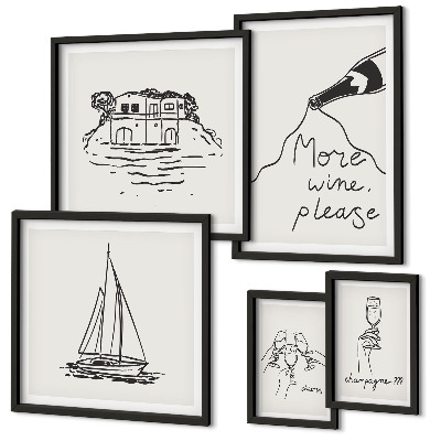Set di 5 quadri Grafica elegante del vino relax