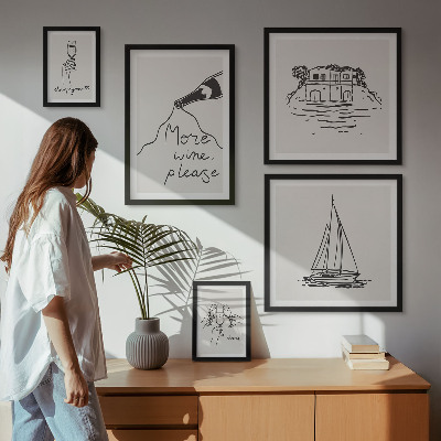 Set di 5 quadri Grafica elegante del vino relax
