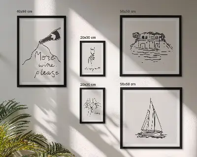Set di 5 quadri con grafica elegante a tema vino relax
