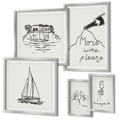 Set di 5 quadri Grafica elegante del vino relax
