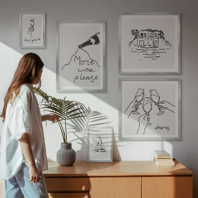Polittico con cornice Illustrazioni eleganti per brindisi con il vino