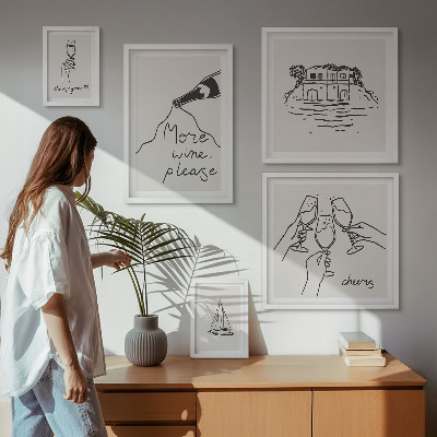 Polittico con cornice Illustrazioni eleganti per brindisi con il vino