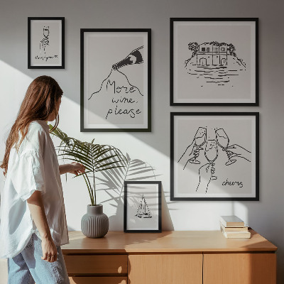 Polittico con cornice Illustrazioni eleganti per brindisi con il vino