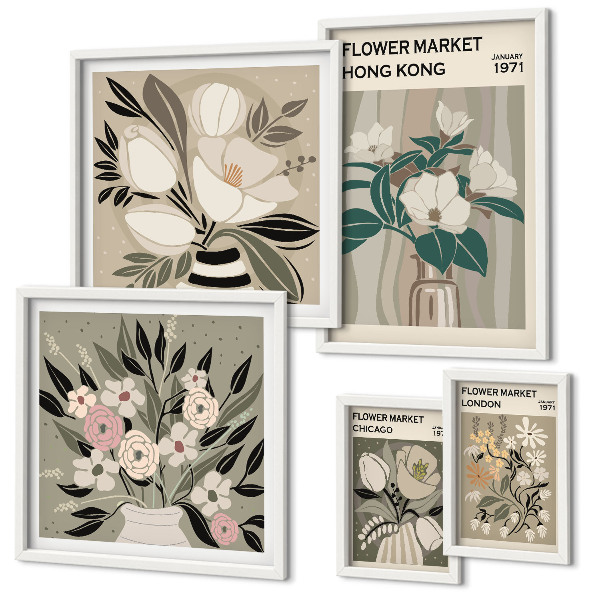 Set di 5 quadri Fiera dei fiori retrò vintage